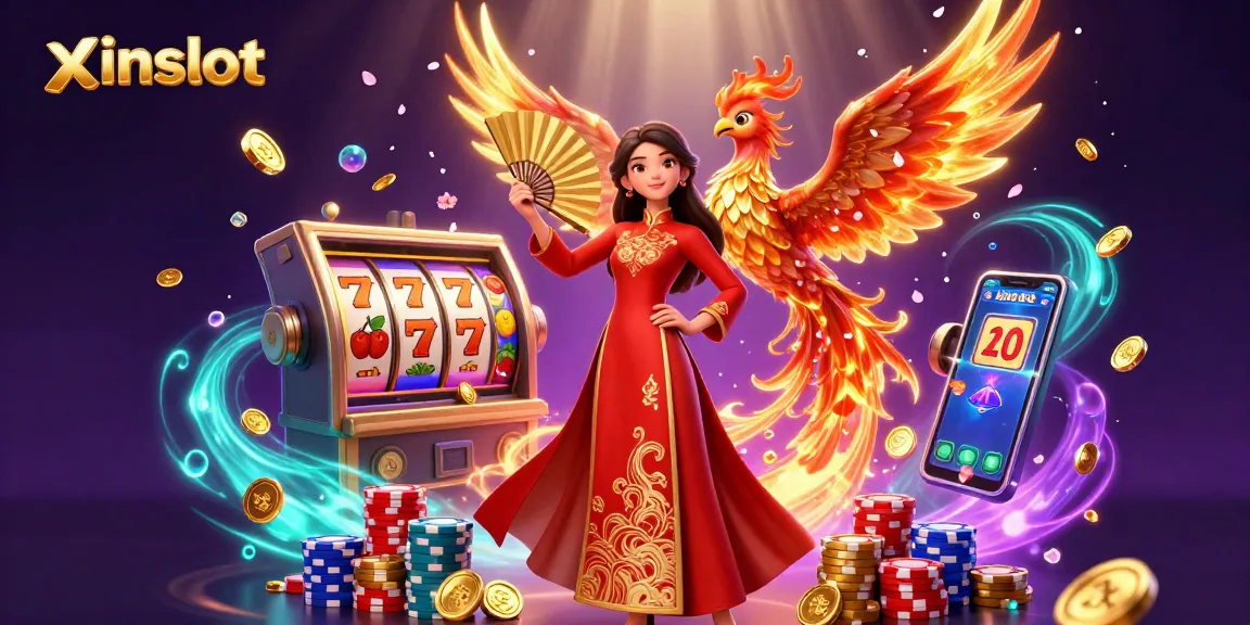 Spin the reels with xinslot showcasing a vibrant casino scene filled with rewards.