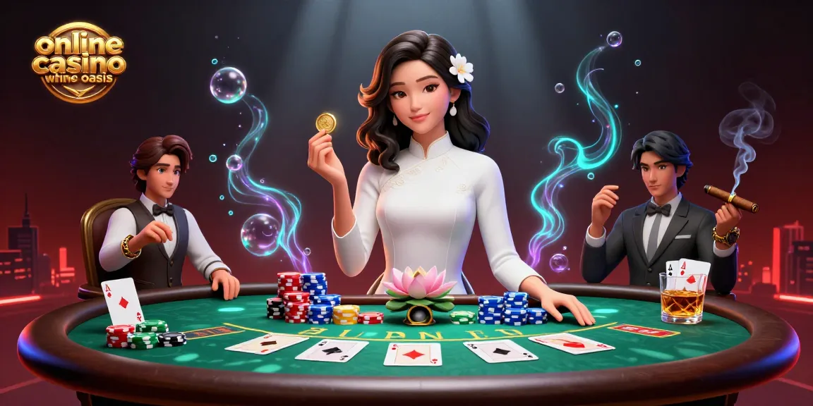 Experience the thrill of online casino ohne oasis with a vibrant 3D scene showcasing elegant players and poker elements.