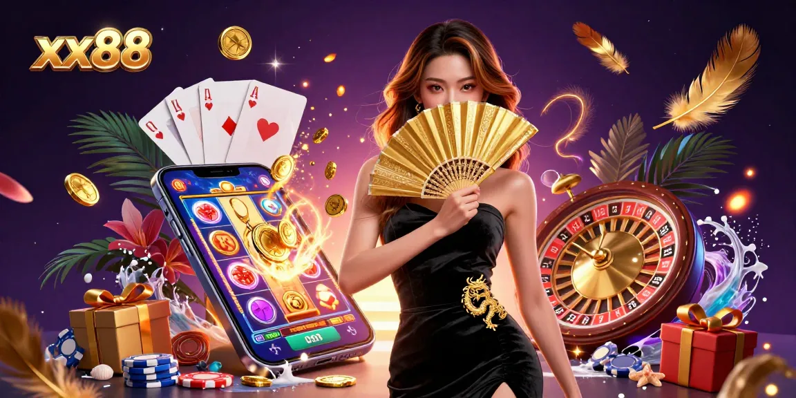 Experience thrilling gaming at xx88 with a stunning 3D illustration showcasing iconic casino elements.
