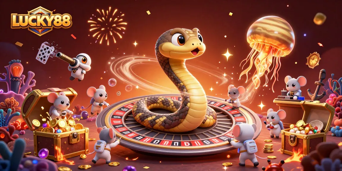 Experience exciting LUCKY88 gameplay with vibrant characters and thematic elements amidst a colorful casino scene.