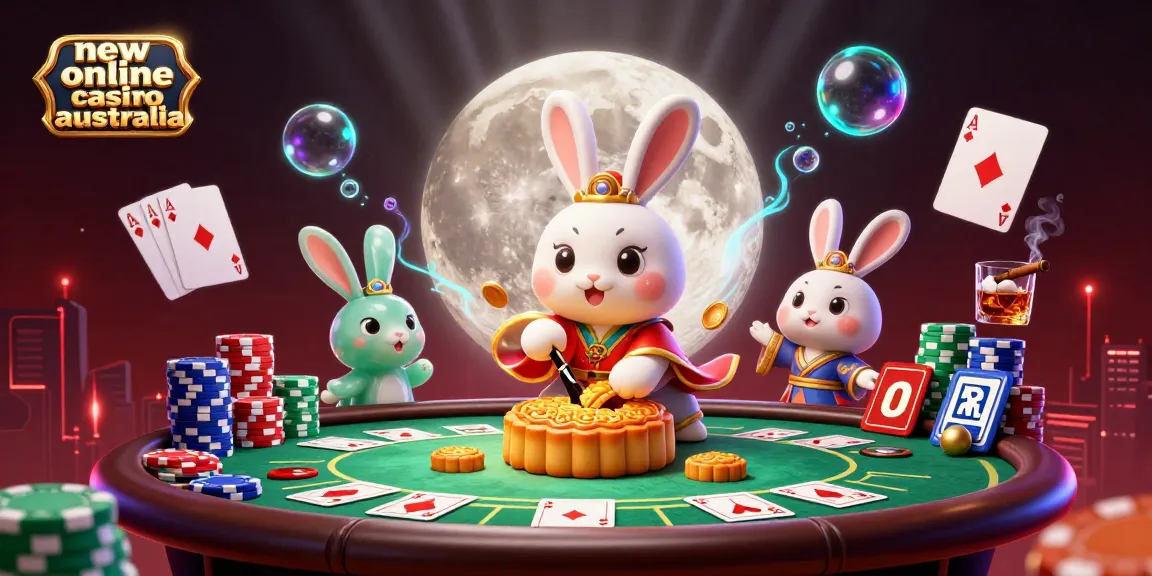 Engaging 3D illustration showcases new online casino Australia theme with vibrant characters and poker elements.
