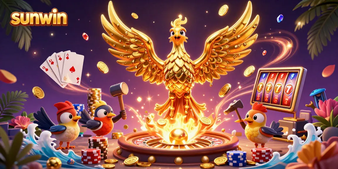 Experience the thrill of winning at sunwin with molten golden phoenixes and cascading coins.