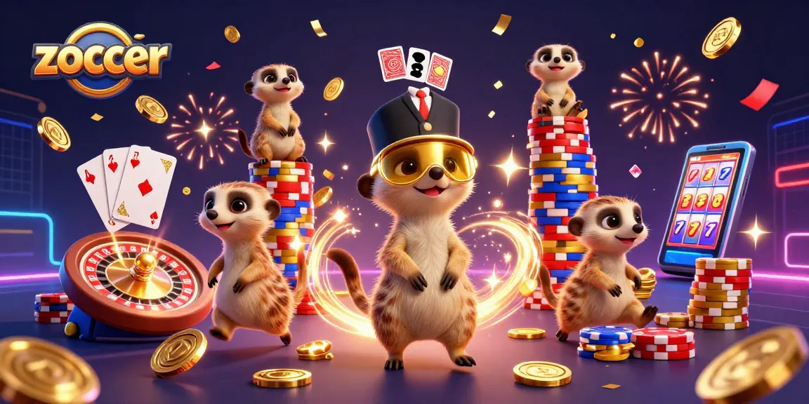 Zoccer shows a thrilling casino scene with meerkats and vibrant gaming excitement.