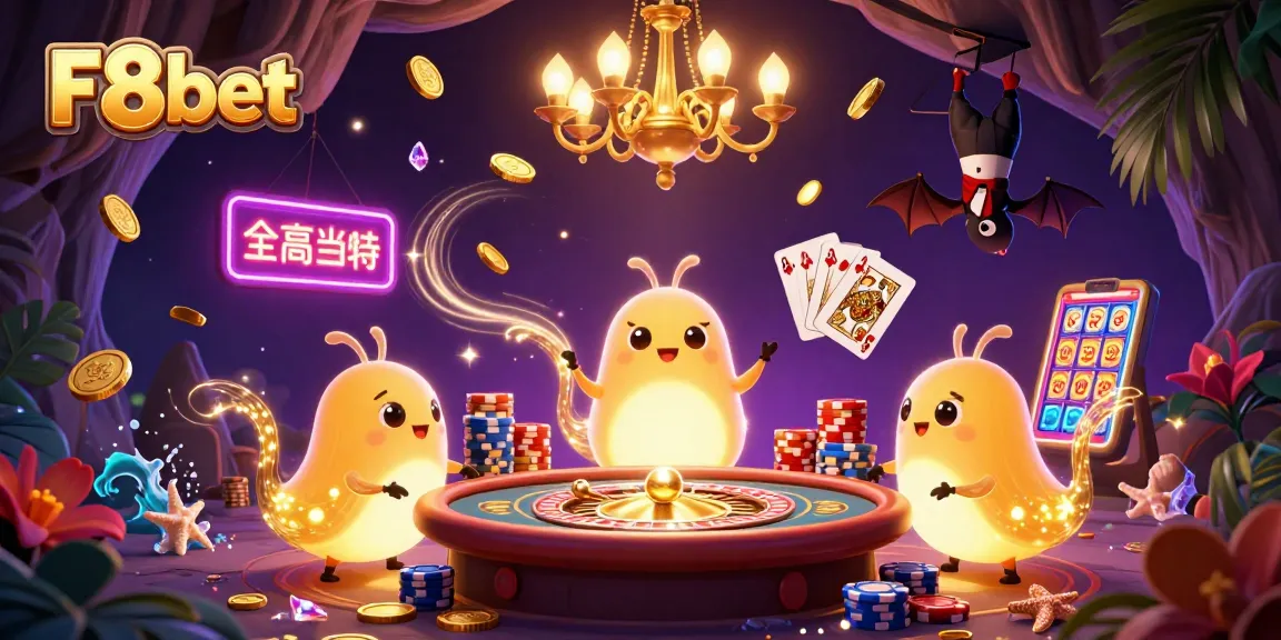 Experience the excitement of F8bet casino with glowworms lighting the way in a vibrant illustration.